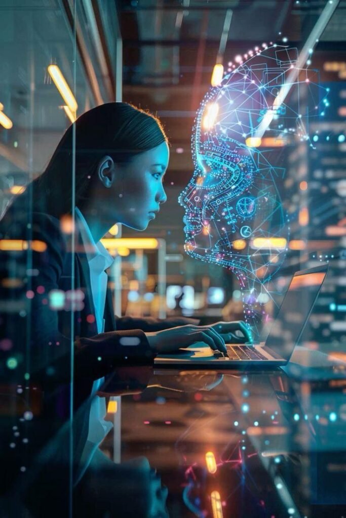 Woman working with AI to design workflow